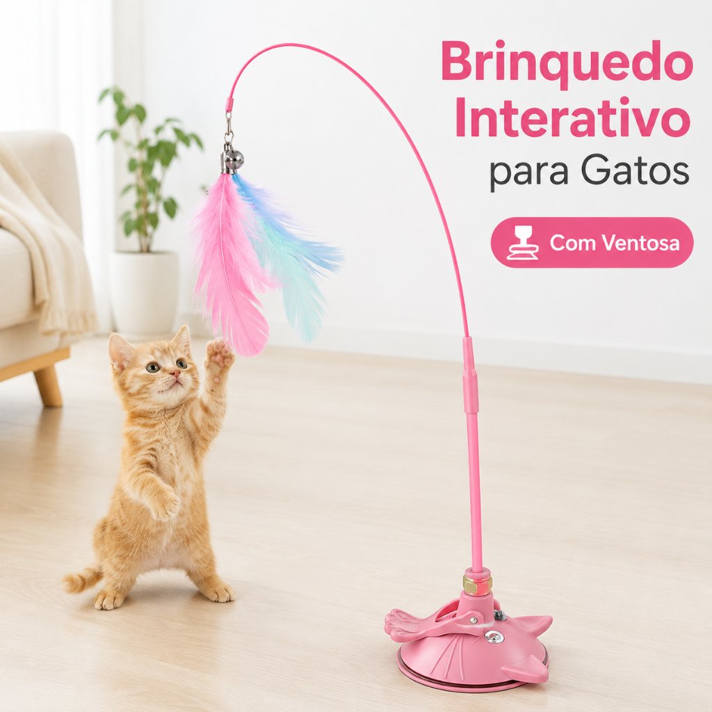 Brinquedo Interativo para Gatos com Ventosa e Pena