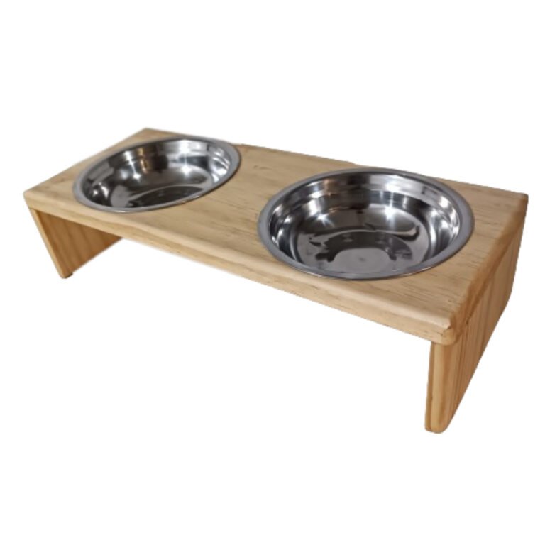 Comedouro Duplo Inox com Suporte 45x10