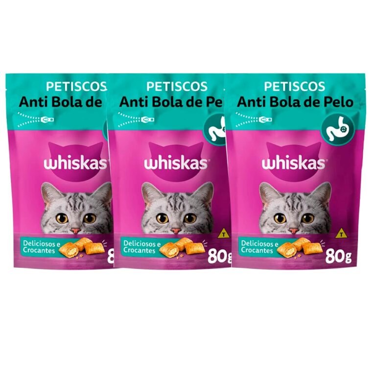 Kit 3 Petiscos Whiskas Temptations Anti Bola de Pelo 80g